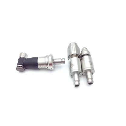 Silver surgical drill with black ergonomic handle and interchangeable metal bits in swiss synthes small battery power set