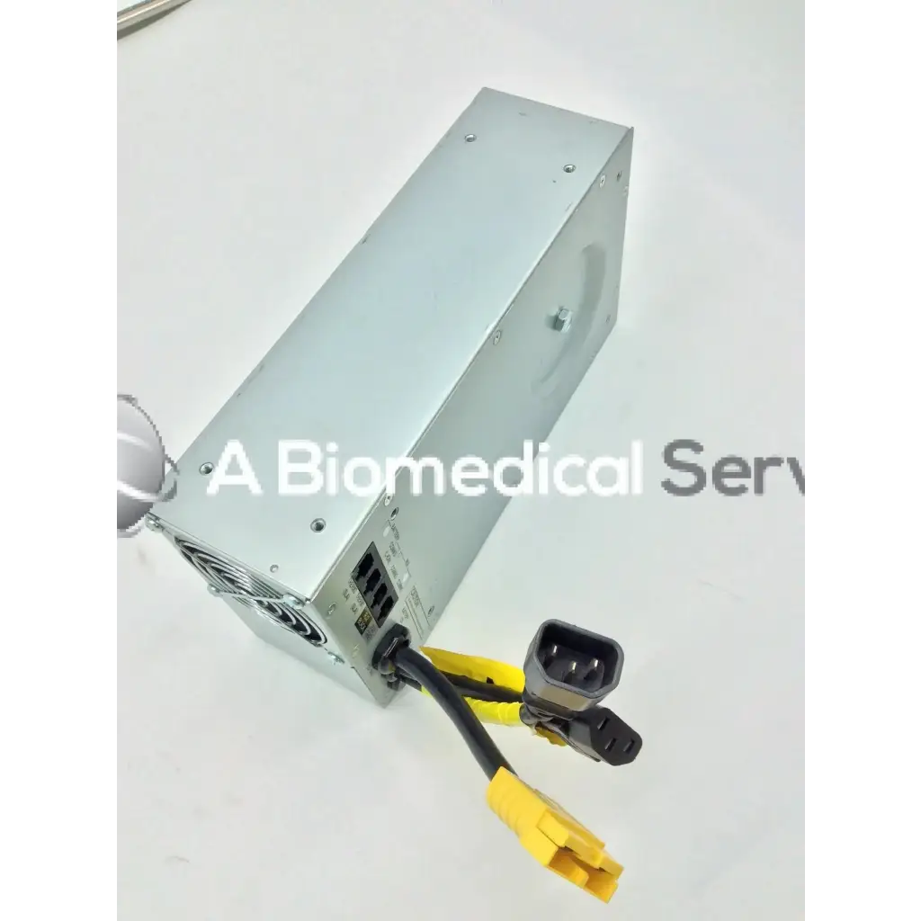 Silver metallic tripp lite hc150sl medical cart power supply 150w 120v with black and yellow cables attached