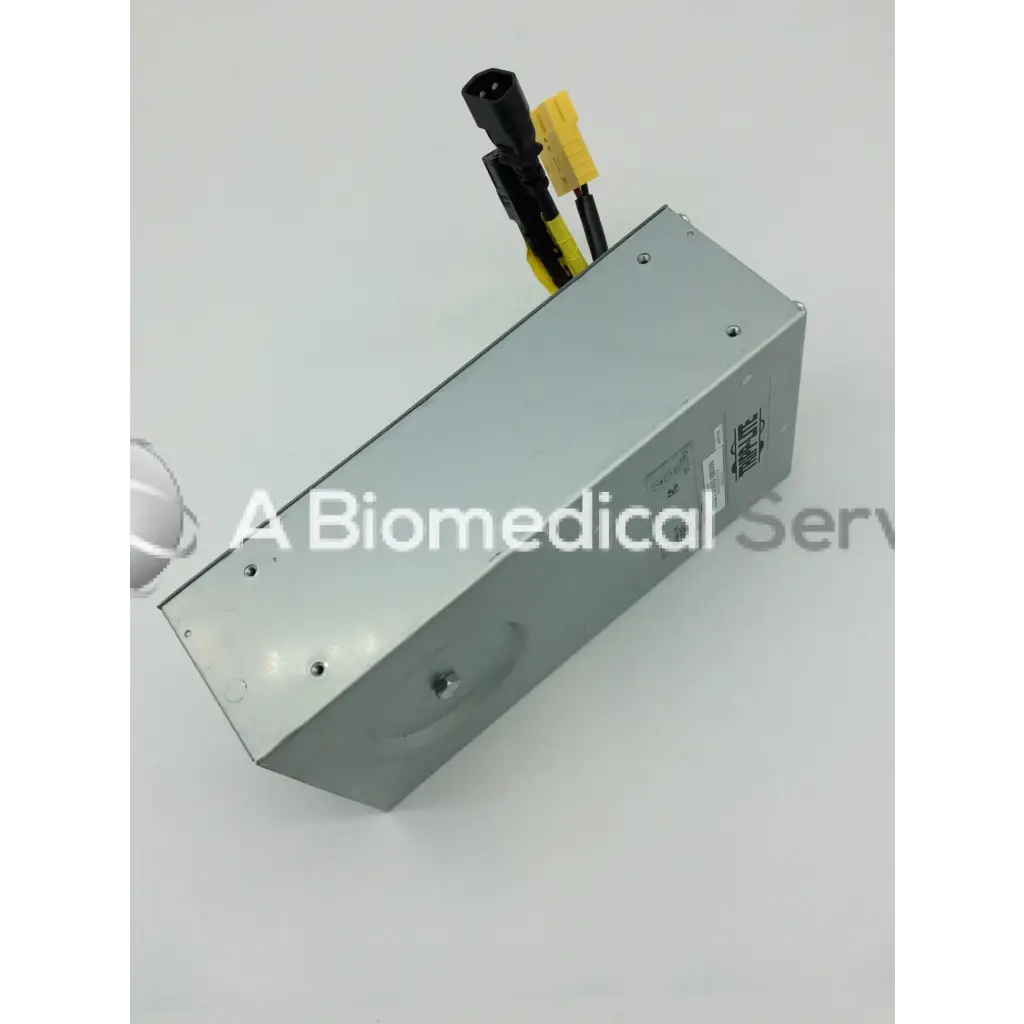Silver rectangular metal tripp lite hc150sl medical cart power supply with black and yellow cables 150w 120v