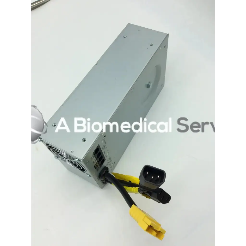 Silver metallic rectangular tripp lite hc150sl medical cart power supply unit with black and yellow cables