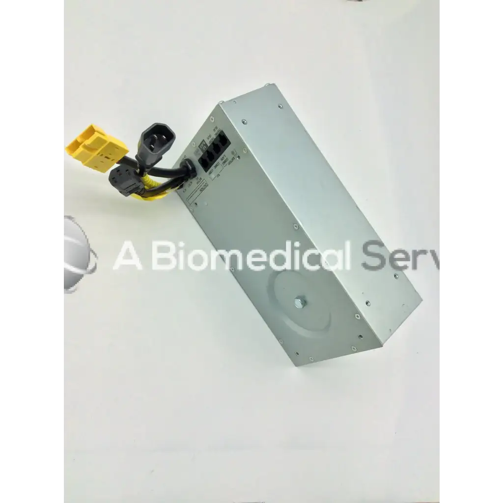 Silver metallic rectangular tripp lite hc150sl medical cart power supply unit with black and yellow electrical connectors