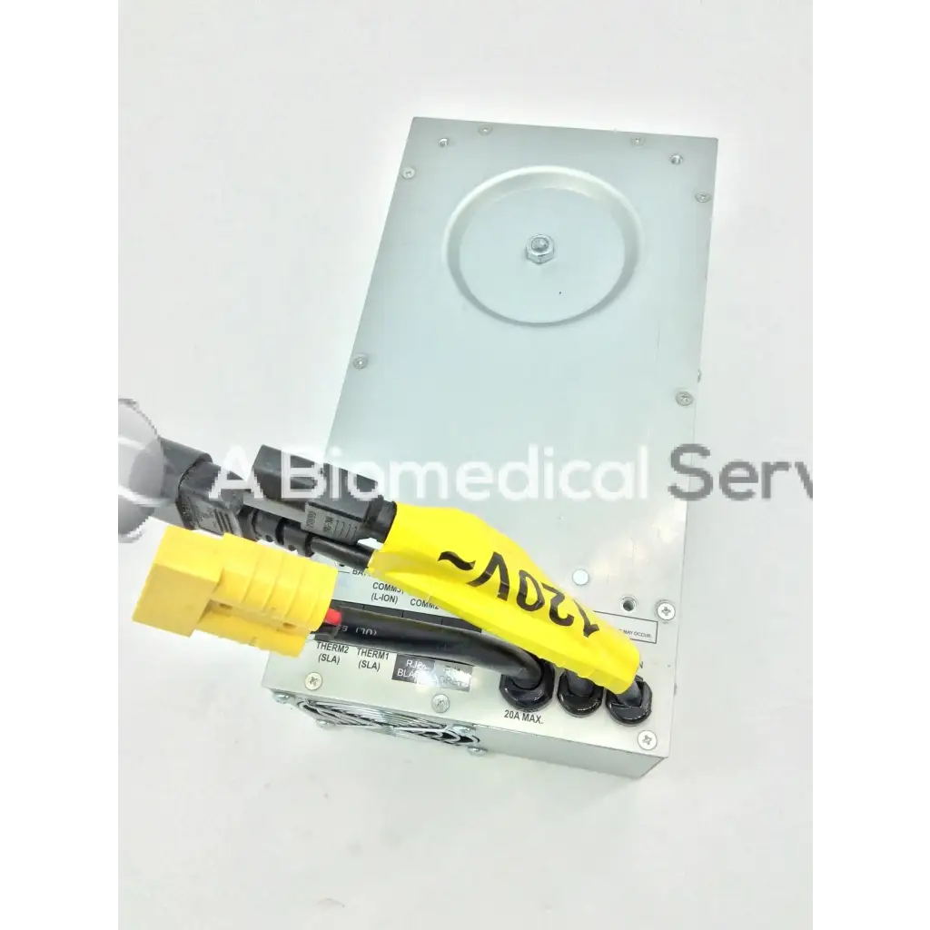 Silver metallic tripp lite hc150sl medical cart power supply 150w 120v with black and yellow connectors shown from back
