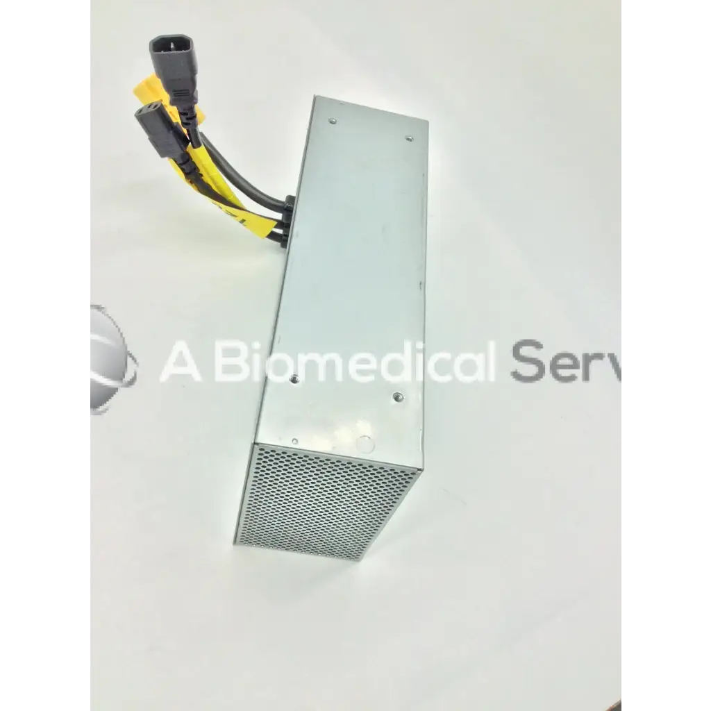 Silver metallic tripp lite hc150sl medical cart power supply 150w 120v with perforated vent and yellow black cables