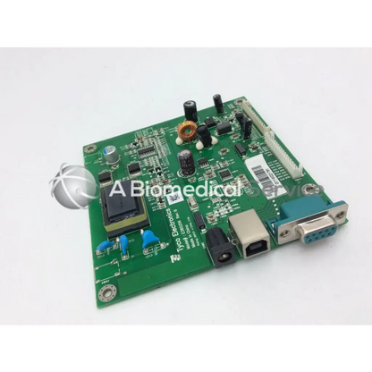 Tyco electronics e385256 rev b green printed circuit board with black silver components and blue vga port white labeling