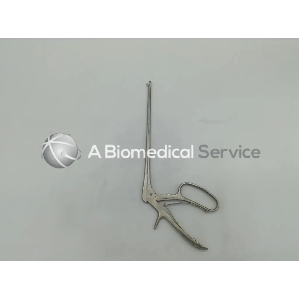 Silver mueller gl1943 tischler cervical biopsy punch forcep with long slender handle and curved jaws for precise tissue sampling