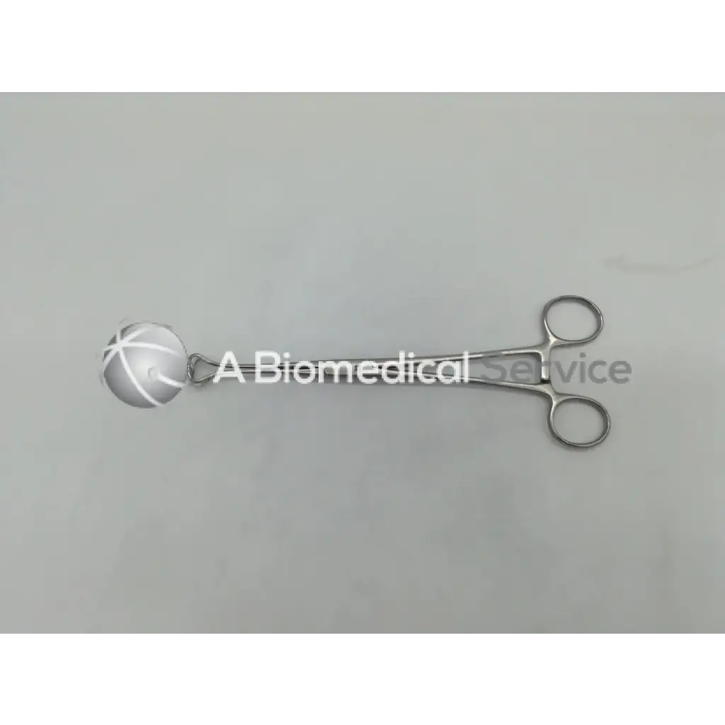 Silver mueller su5001 babcock forceps with spherical textured tip and looped handles for surgical use
