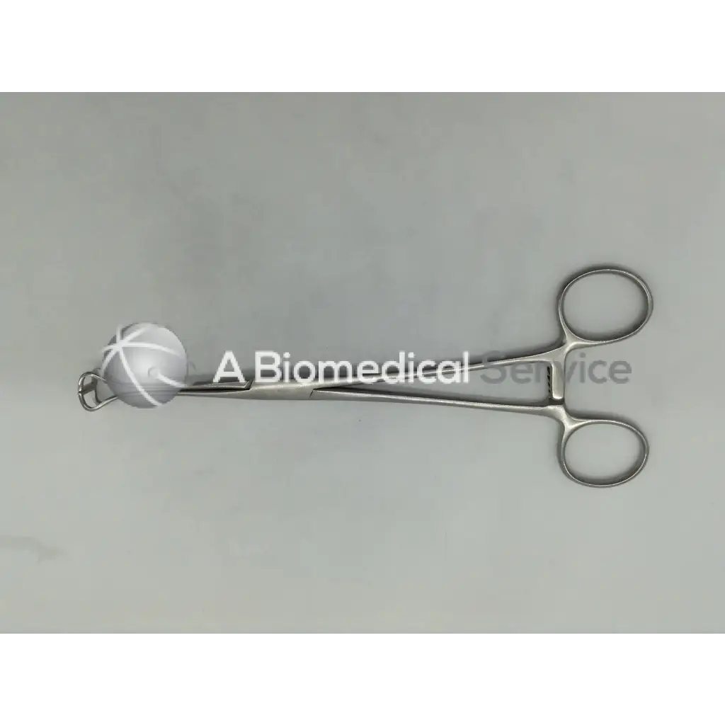 Silver mueller su5001 babcock forceps with spherical textured tip and circular handles for surgical use