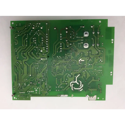 Green printed circuit board v752606e3 v752606e3 v752606e3 v5631502 with intricate silver conductive traces and solder pads