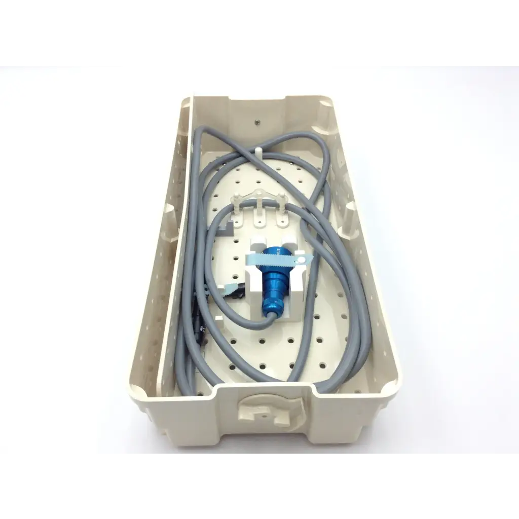 Beige plastic medical case with coiled gray tubing and blue-handled valleylab cusa excel 36kHz straight handpiece