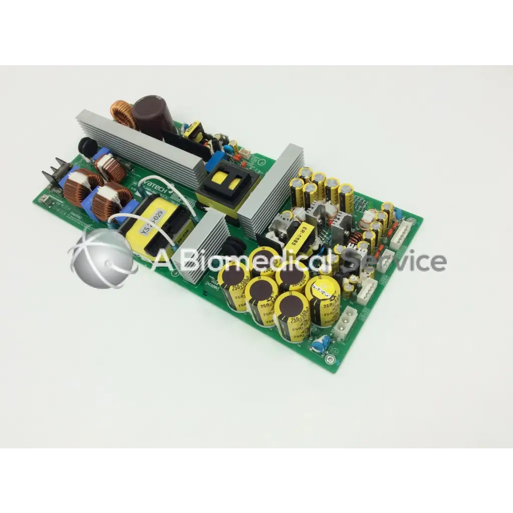 Green printed circuit board with yellow capacitors copper windings and silver heat sinks for vatech panoramic dental x-ray vt-pwr-004