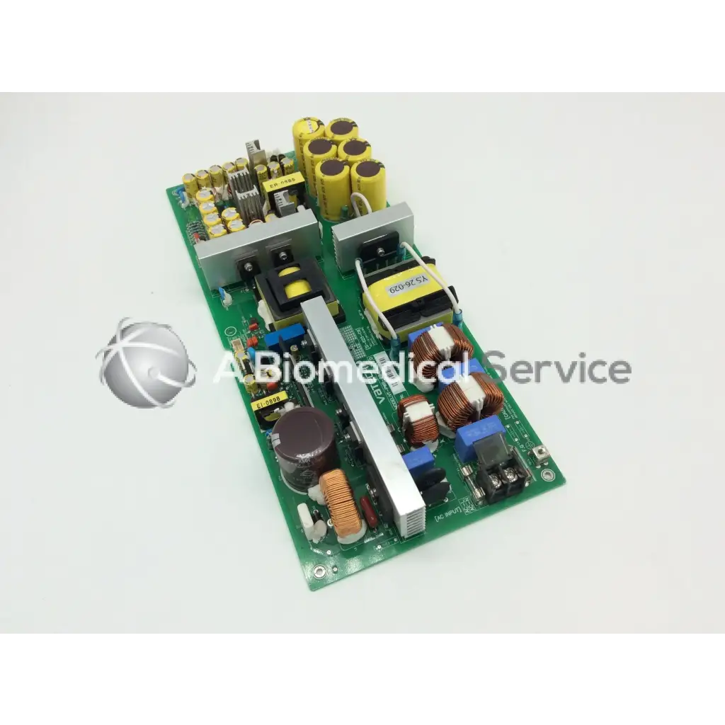 Green circuit board with yellow capacitors and silver heat sinks of vatech panoramic dental x-ray model vt-pwr-004