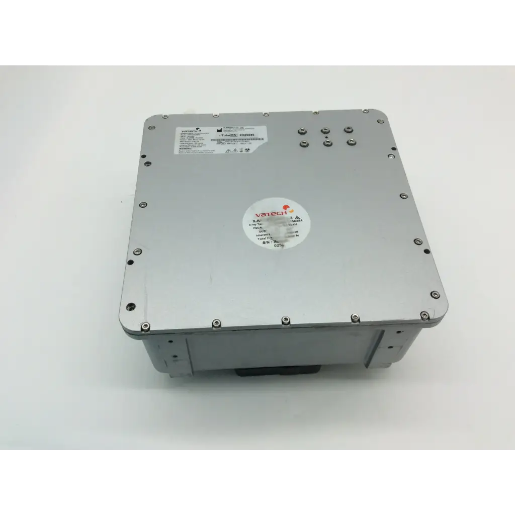 Silver metallic vatech hdg-07b10t2 industrial control box with circular label and screw fasteners for x-ray generator use