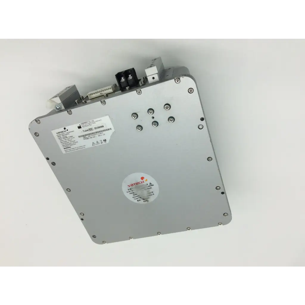 Silver metallic industrial control unit with labeled ports and vatech logo on the back of x-ray generator hdg-07b10t2