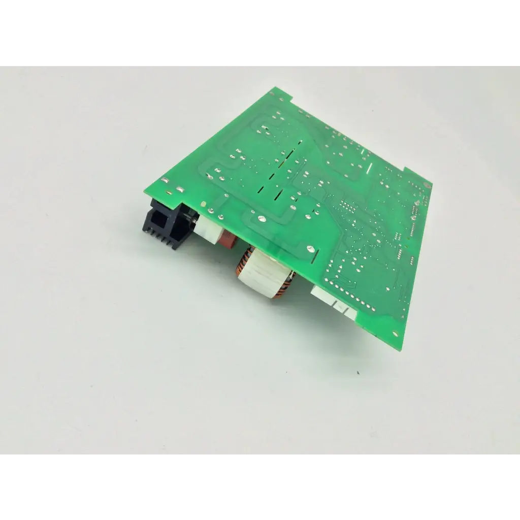 Green rectangular printed circuit board with black white connectors red coils and silver solder points inv-10 hd01 b1529-12b humanray