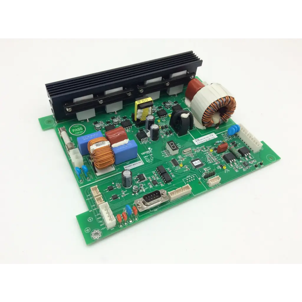 Green printed circuit board with black heat sink and capacitors in vatech inv-10 hd01 b1529-12b humanray x-ray device