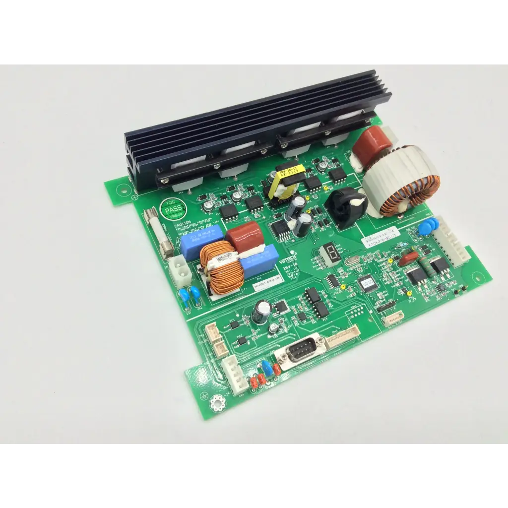 Green printed circuit board with black heat sink and wire coils for vatech inv-10 hd01 b1529-12b humanray x-ray device