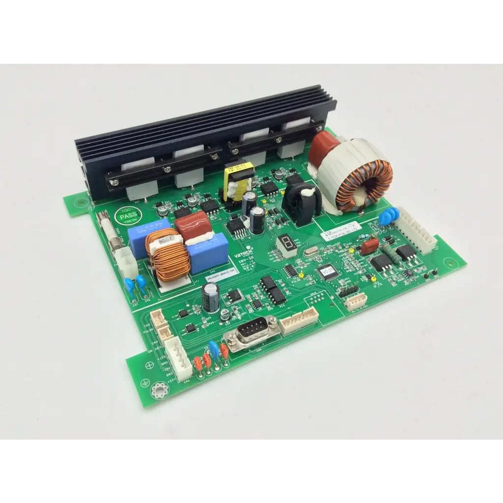 Green printed circuit board with black heat sink and capacitors in vatech inv-10 hd01 b1529-12b humanray x-ray device