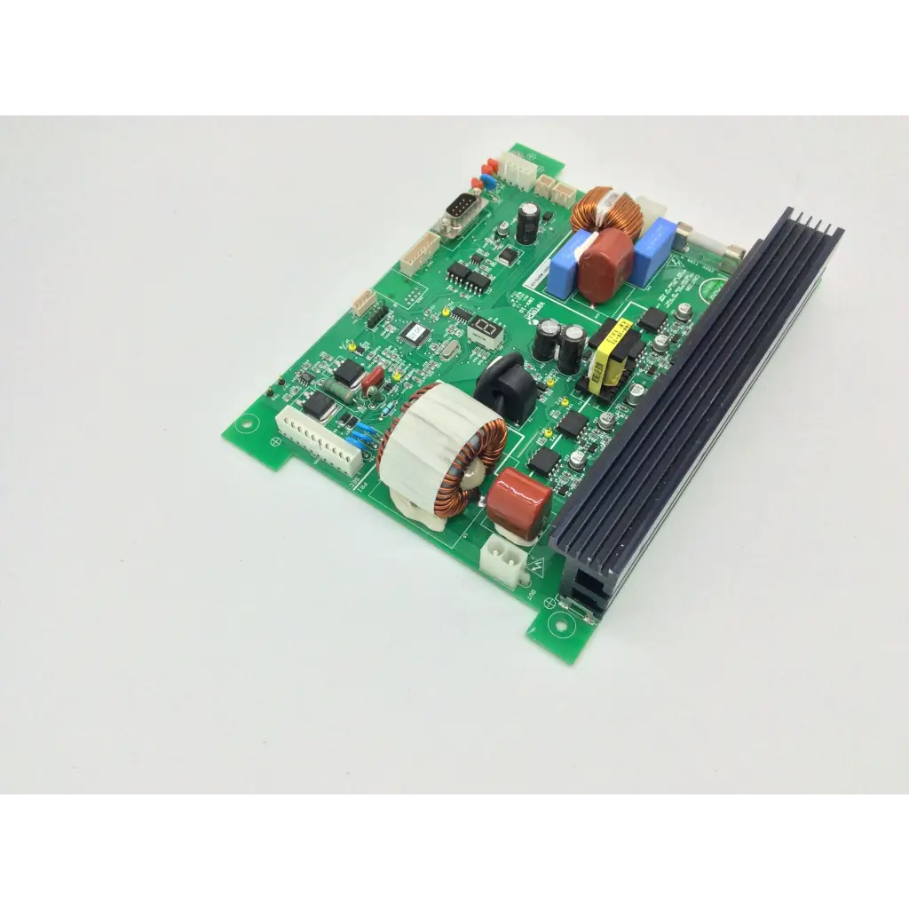 Green printed circuit board with capacitors resistors and heat sink in vatech inv-10 hd01 b1529-12b humanray