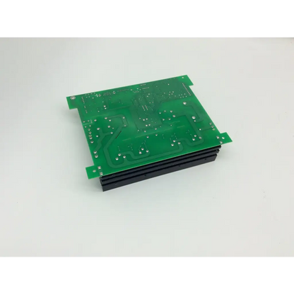 Green printed circuit board with silver solder joints and black heat sink fins on vatech inv-10 hd01 b1529-12b humanray