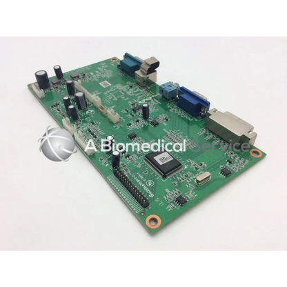 Green printed circuit board vb-1518 4417113200f5 qd96 with black capacitors blue connectors and central e198919 board chip