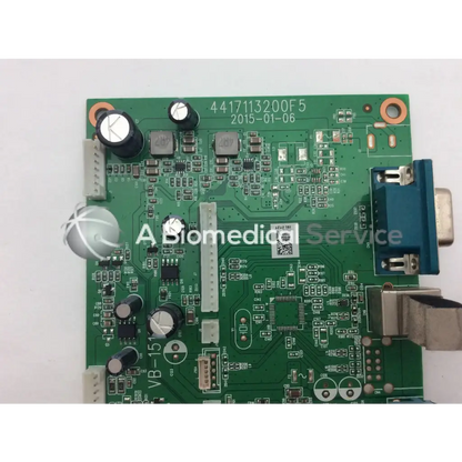 Green circuit board with black capacitors silver connectors and blue vga port vb-1518 4417113200f5 qd96 e198919 board