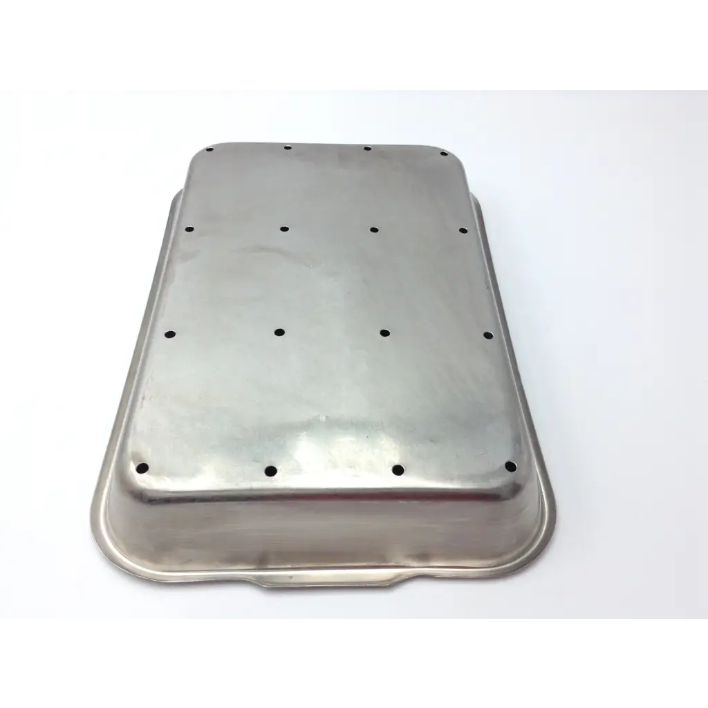 Rectangular vollrath instrument tray 8.5x5x2 stainless steel with handles and black rivets on raised rim