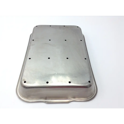 Rectangular vollrath instrument tray 8.5x5x2 stainless steel with handles and black rivets on raised rim