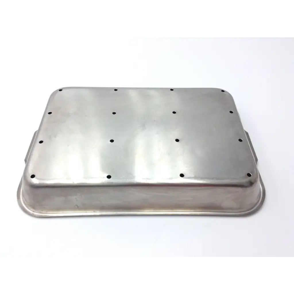 Rectangular vollrath instrument tray with holes 8.5x5x2 stainless steel with handles and black circular indentations