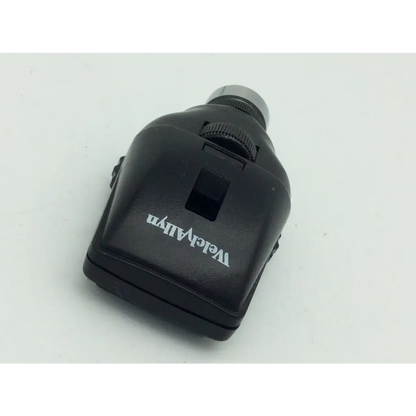 Black welch allyn standard ophthalmoscope head with silver lens cap and textured grip for professional use