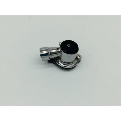 Chrome-finished metal exhaust manifold with black cap and threaded ports for welch allyn hillrom hal pneumatic otoscope