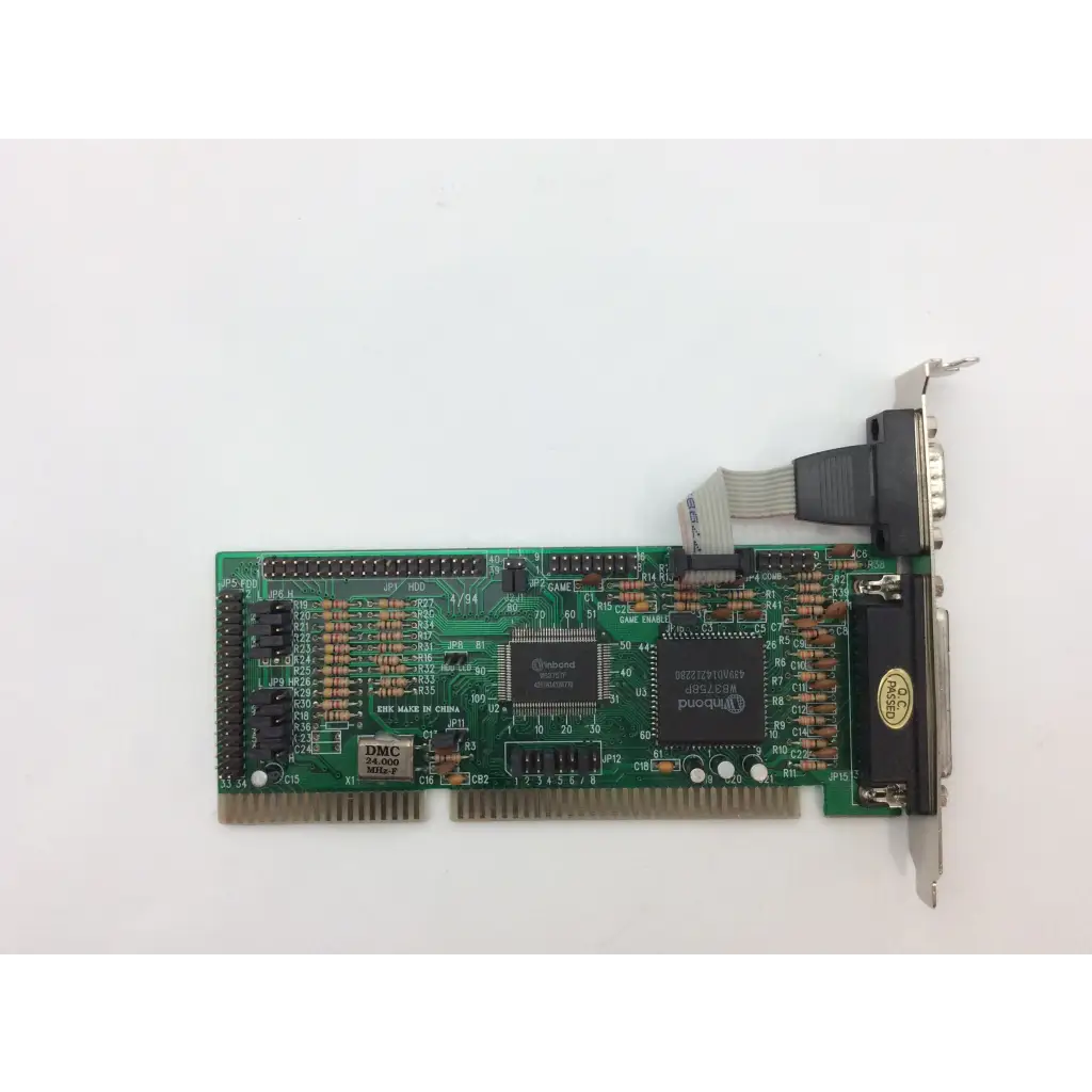 Winbond 83757 isa multi i/o controller with green pcb labeled dmc 34.000 mhz and vga connector on right side bbcf1-8