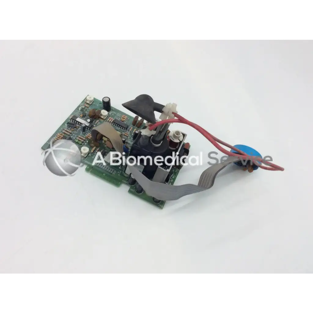 Green circuit board with black and silver components, red wires, and blue part for zeiss visual field analyzer axis board