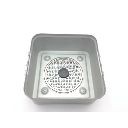 Silver metal camping pot with perforated base and black knob in Zimmer 5053-13 hall wiredriver pneumatic hose orthopedic driver