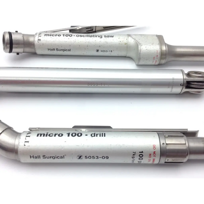 Zimmer hall surgical micro 100 set with silver oscillating saw and drill tools engraved in metal with 5052-12 case