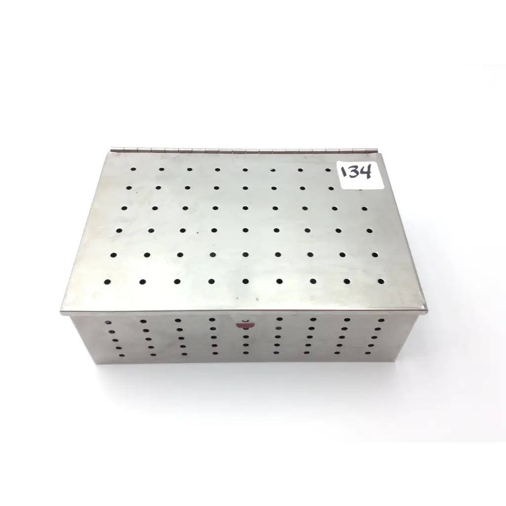 Stainless steel rectangular storage box with perforations for zimmer hall surgical wire driver 100 5053-13 and hand pieces