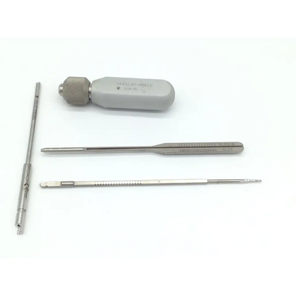Silver zimmer herbert whipple orthopedic bone screw system surgical instrument set with textured grip handle and metal components