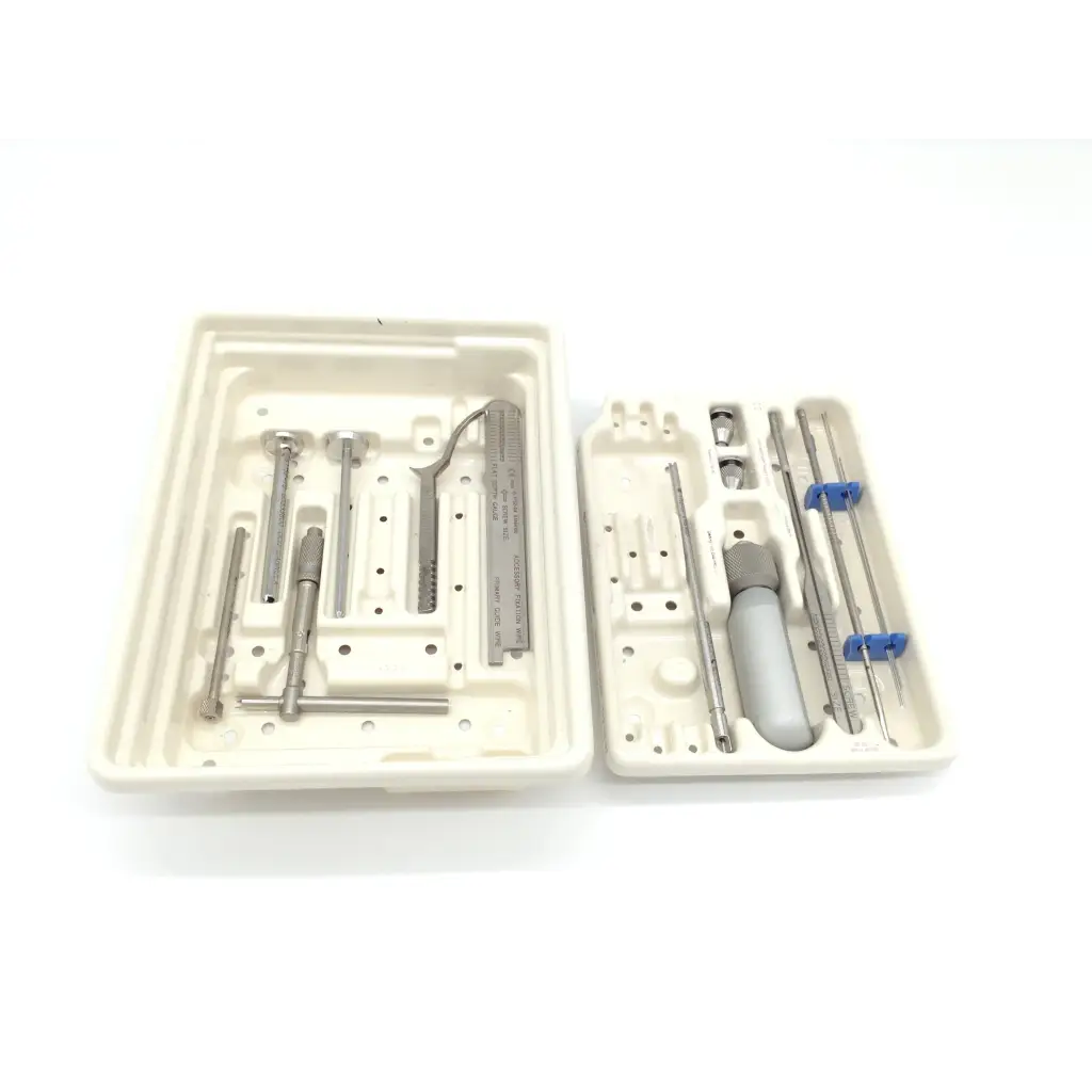Medical surgical instrument kit with stainless steel orthopedic bone screw tools and blue holders for zimmer herbert whipple use