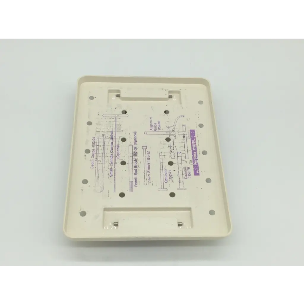 Beige plastic dental instrument tray with molded compartments and printed labeling for zimmer herbert whipple orthopedic bone screw system