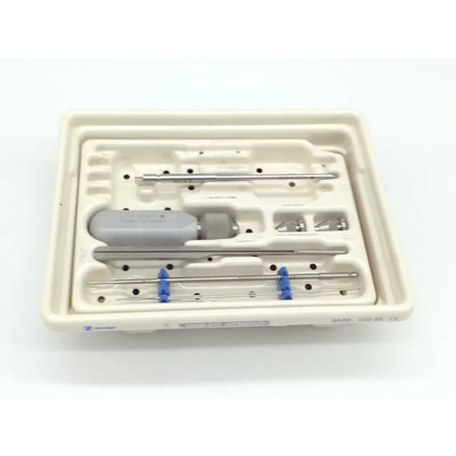 Zimmer herbert whipple orthopedic bone screw system surgical kit with stainless steel tools and gray handles in molded tray