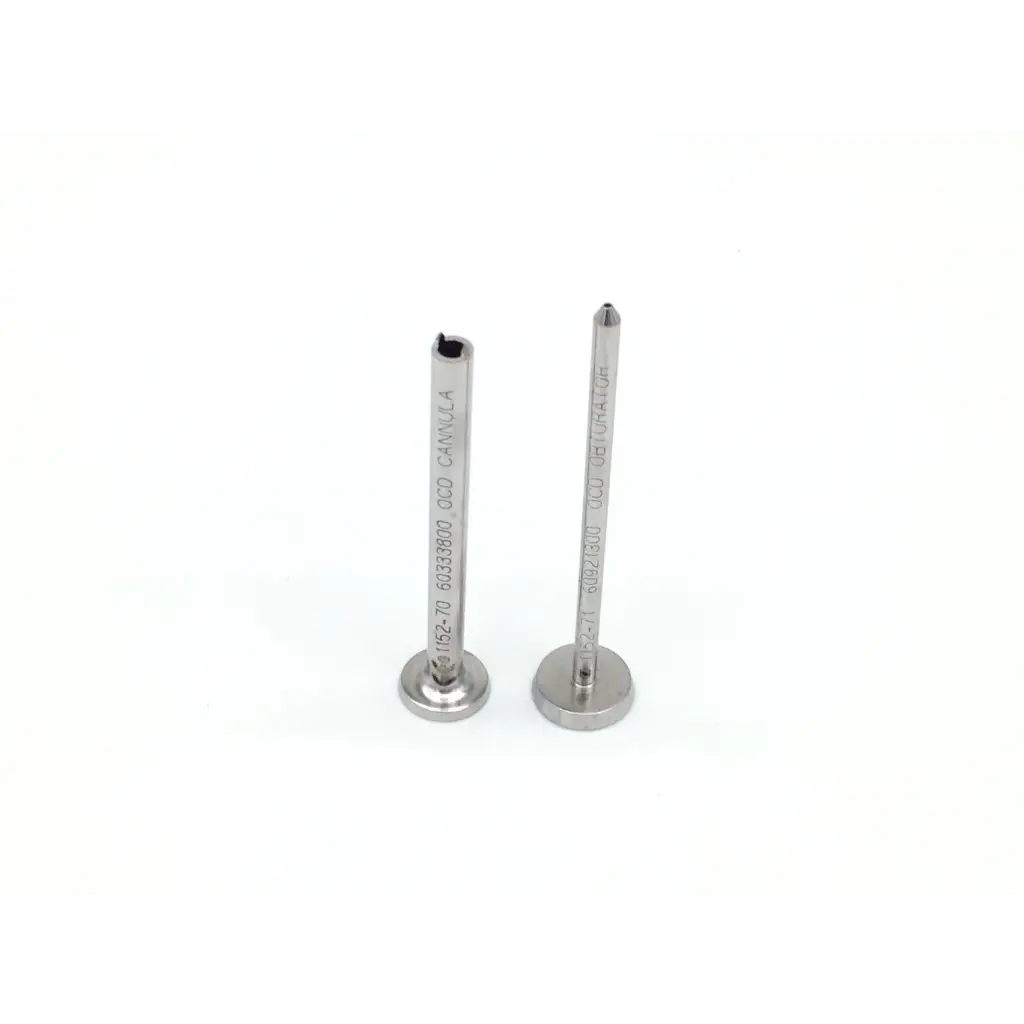 Two stainless steel zimmer herbert orthopedic bone screws with engraved markings and circular bases for whipple orthopedic bone use